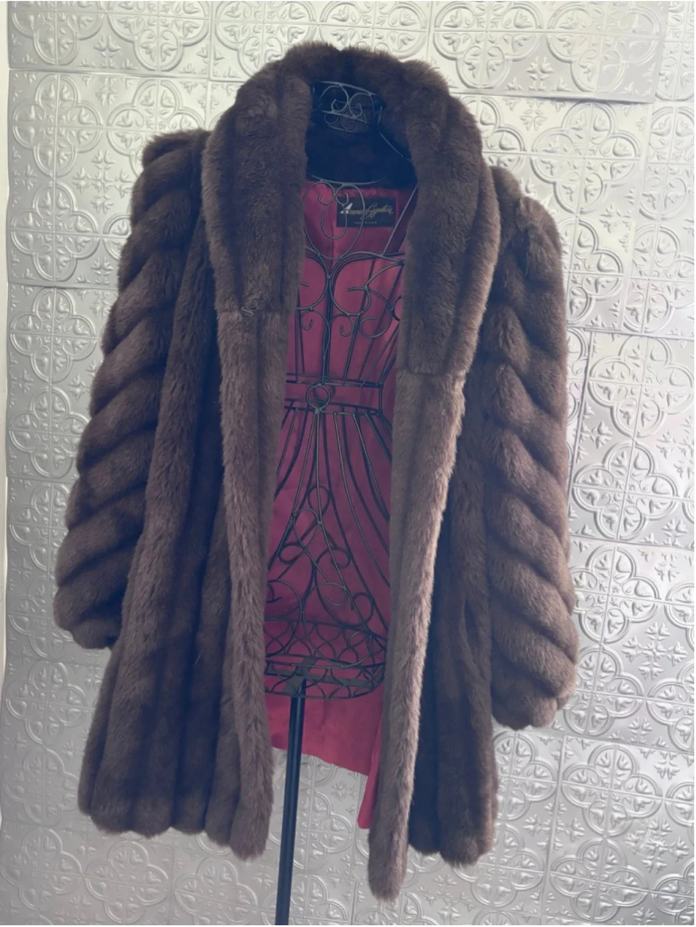 Vintage American Signature Brown Faux Fur Full Coat Jacket Mob Wife size medium